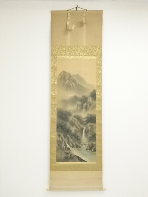 道具 ] - 道具 秀園筆 淡色山水 肉筆絹本掛軸（保護箱